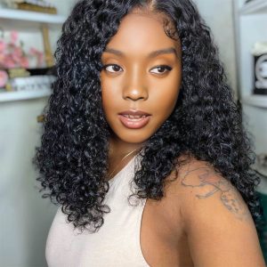 maady hair luxury natural black remy hair 2x6 lace closure deep wave bob human hair wig