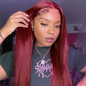 maady hair luxury 13x4 straight lace front wig 99j color 26 inch remy hair